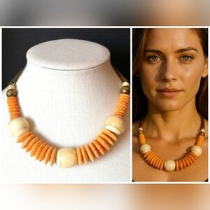 Vintage Necklace 1930s-1940s Carved Bovine Brass Tribal Bohemian